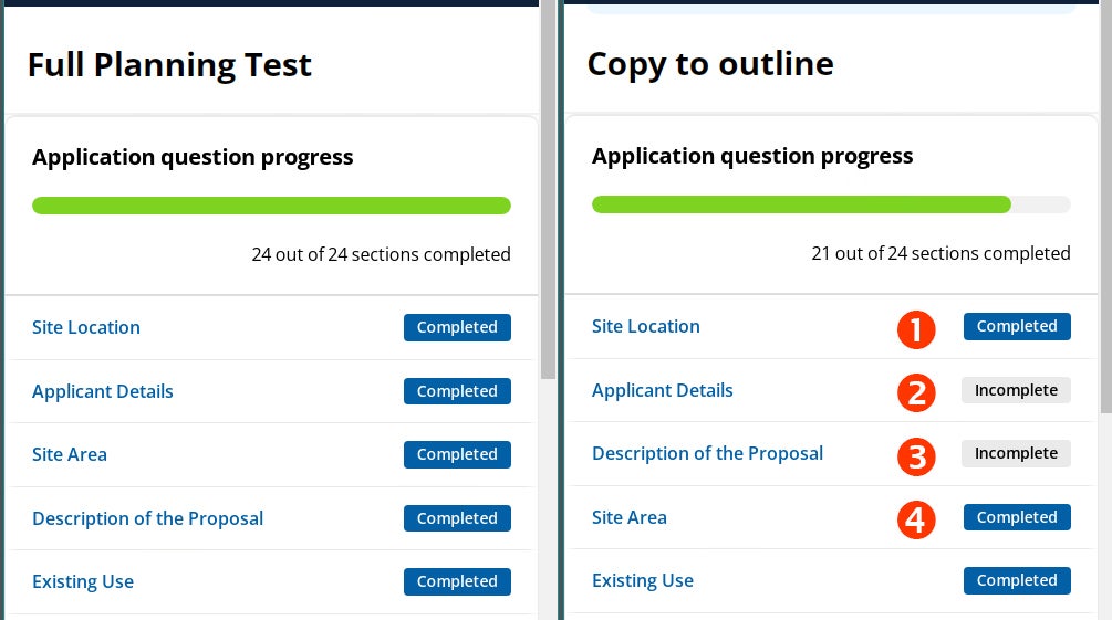 Screen examples from Planning Portal